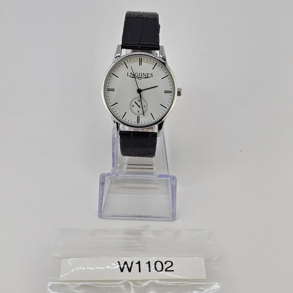 Women's Analog Watch 36MM White Dial Black Faux Leather Bands NEW‎ Battery